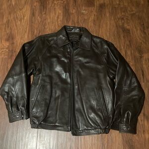 Claiborne Men's Black Leather Bomber Jacket